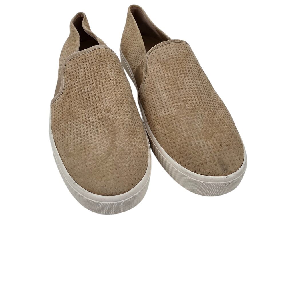 Vince Warm Almond Tan Blair Perforated Leather Suede Slip On Sneakers Size 9
